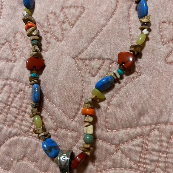 Southwestern Sterling Multi-Gemstone Bear Pendant Necklace - Picture 3 of 4